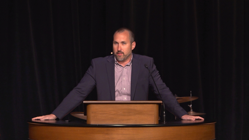Bryan Murawski behind chapel podium